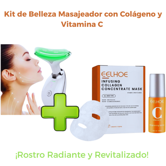 Kit de Belleza Masajeador con Colágeno y Vitamina C – ¡Rostro Radiante y Revitalizado!